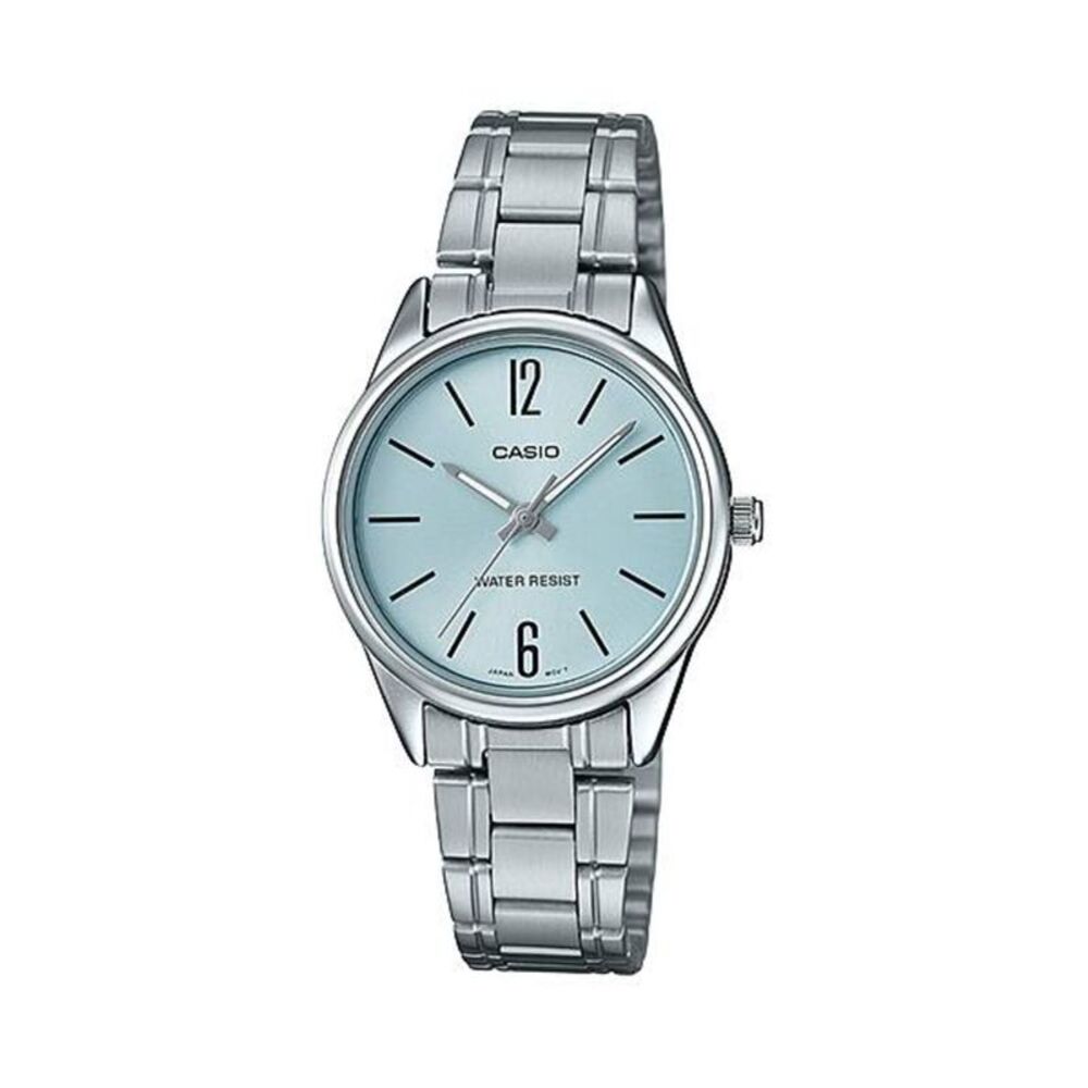 Casio Women’s Silver Stainless Steel Watch with Light Blue Dial –